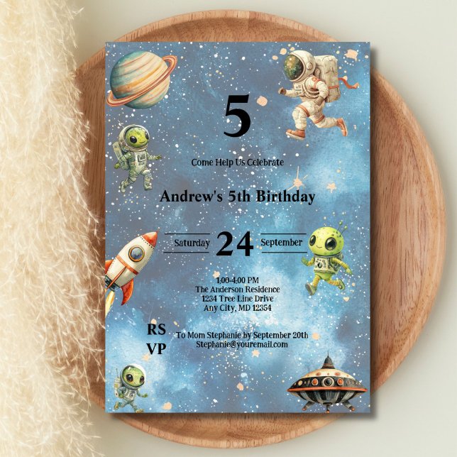 Invitación Cumpleaños Niños Espacio Alienígenas Astronautas P (Boys Birthday Invite, Space Kids, Aliens, Astronauts, Planets, Rockets Spaceship. Printed or Digital)