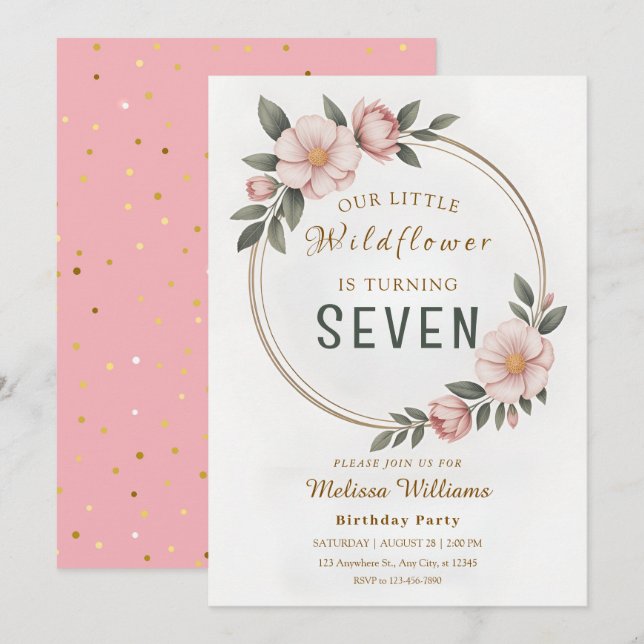 Invitación Cumpleaños Nivel 7 Wildflower (Anverso / Reverso)