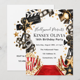 Invitación Cumpleaños Noche de Cine de Hollywood