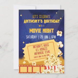 Invitación Cumpleaños Noche de Palomitas y Película