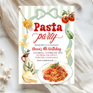 Invitación Cumpleaños Noche de Pasta Rayas Coquette Verde Sal