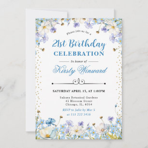 Invitación Cumpleaños Nomeolvides Flores Silvestres Blancas A