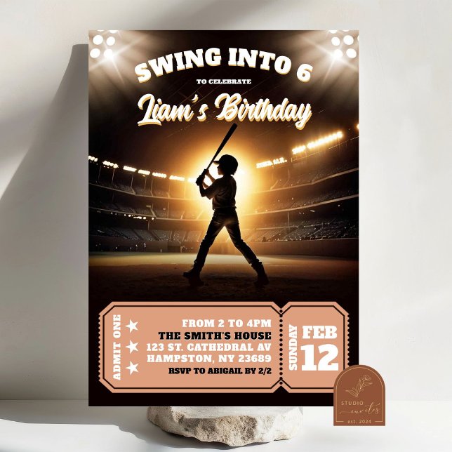 Invitación Cumpleaños Novato de Béisbol Swing Into (Subido por el creador)