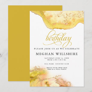 Invitación Cumpleaños Noviembre Topaz Citrine Watercolor Geod