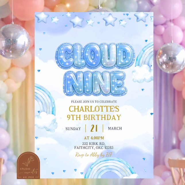 Invitación Cumpleaños Nube Nueve Pastel Azul (Subido por el creador)