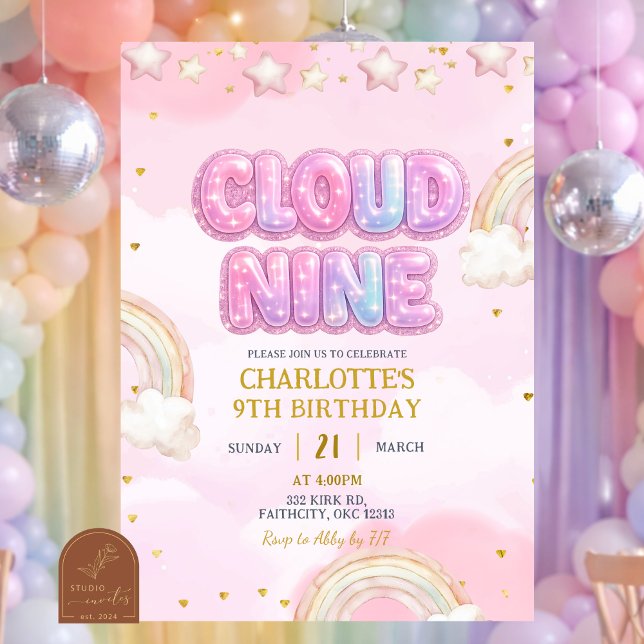 Invitación Cumpleaños Nube Nueve Pastel Rosa (Subido por el creador)