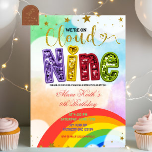 Invitación Cumpleaños Nueve Nube Colorida Arcoíris
