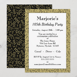 Invitación Cumpleaños número 05 Patrón de número negro/oro