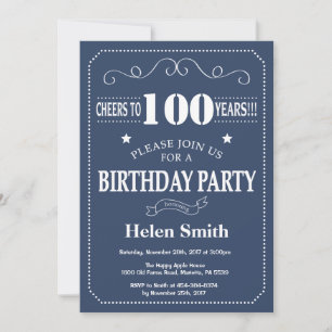 Invitación cumpleaños número 100 azul y blanco