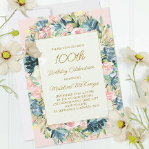 Cumpleaños número 100 con flores botánicas vintage