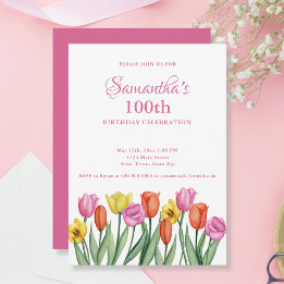Invitación Cumpleaños número 100 con tulipanes acuarela