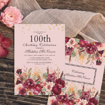 Cumpleaños número 100 de flores de Borgoña rosadas