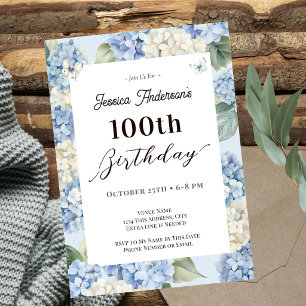 Invitación Cumpleaños número 100 de Hortensia Azul para Jardí