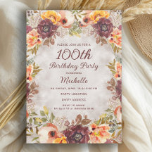 Cumpleaños número 100 de mujer con flores naranja 