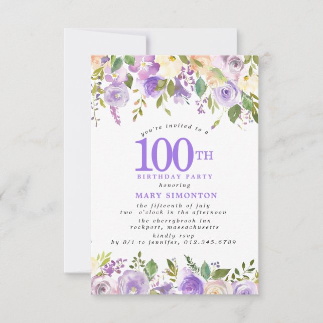 Invitación Cumpleaños número 100 de PETITE Fiesta Floral de R (Anverso)