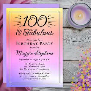 Invitación Cumpleaños número 100 fabuloso con gradación de ro