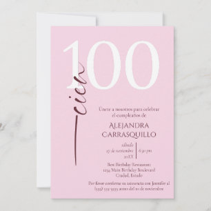 Invitación Cumpleaños número 100 Femenino Minimalista Español