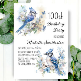 Invitación Cumpleaños número 100 Flores de Pájaro Arrendajo A
