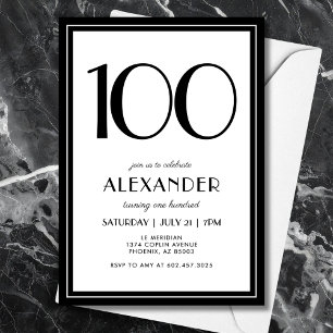 Invitación Cumpleaños número 100 negro y blanco moderno minim