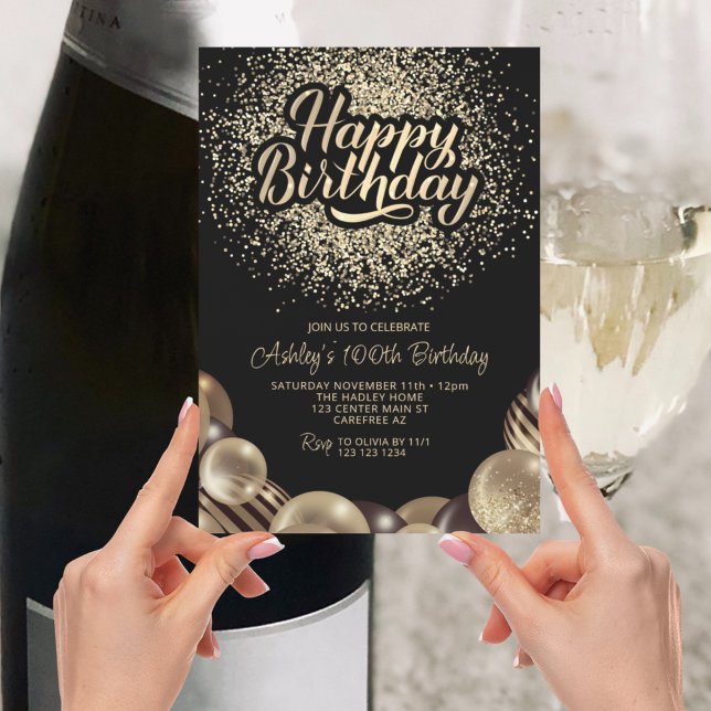 Invitación Cumpleaños número 100 negro y dorado (Subido por el creador)