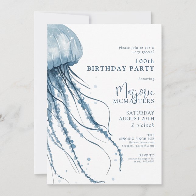 Invitación Cumpleaños número 100 Simple Medusa Costera Modern (Anverso)