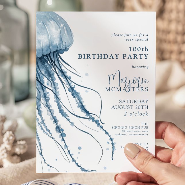 Invitación Cumpleaños número 100 Simple Medusa Costera Modern (Subido por el creador)