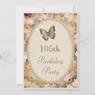 Invitación Cumpleaños número 105 Rosas Mariposa Notas Musical