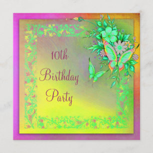 Invitación Cumpleaños número 10 de Butterfly Rainbow Girls