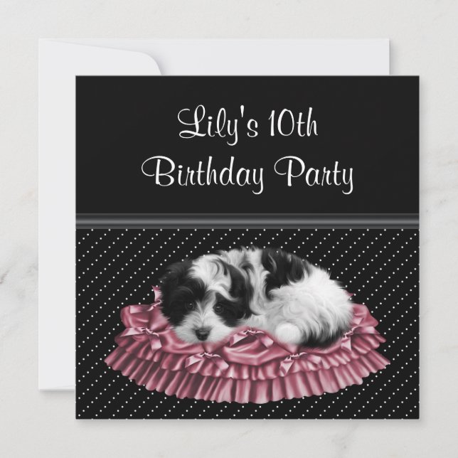 Invitación Cumpleaños número 10 de Polka Dot Puppy Girl (Anverso)