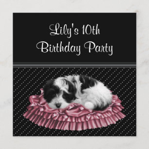 Invitación Cumpleaños número 10 de Polka Dot Puppy Girl