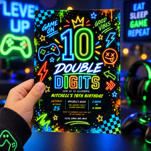 Invitación Cumpleaños número 10 del chico de videojuegos Neon