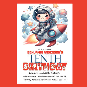 Invitación Cumpleaños número 10 del Niño Astronauta de Cohete