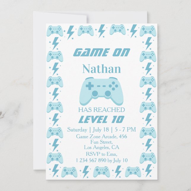 Invitación Cumpleaños número 10 del niño | Fiesta de videojue (Anverso)