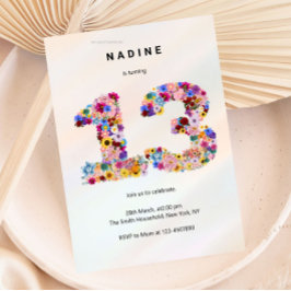 Invitación Cumpleaños número 13 con flores rosadas de jardín 