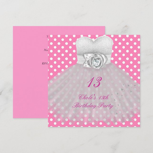 Invitación Cumpleaños número 13 para chicas 13 adolescentes (Anverso / Reverso)