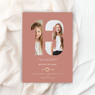 Invitación Cumpleaños número 13 personalizado Dusty Pink para