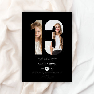 Invitación Cumpleaños número 13 personalizado en negro para c