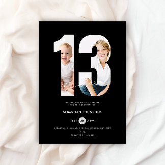 Invitación Cumpleaños número 13 personalizado en negro para c