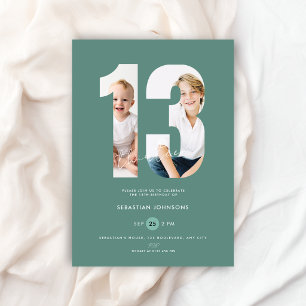 Invitación Cumpleaños número 13 personalizado verde foto chic