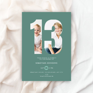 Invitación Cumpleaños número 13 personalizado verde foto chic