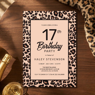 Invitación Cumpleaños número 17 con estampado de leopardo ele