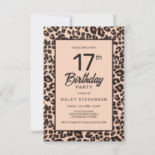 Invitación Cumpleaños número 17 de moda con estampado de leop
