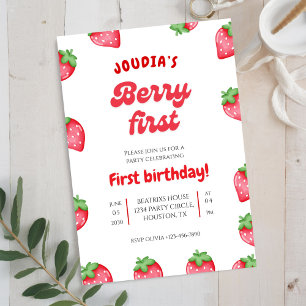 Invitación Cumpleaños número 1 Acuarela Lindo de Bayas Rojas
