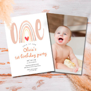 Invitación Cumpleaños número 1 con foto en acuarela Boho Arco