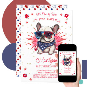 Invitación Cumpleaños número 1 de Dog Let's Pawty