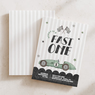 Invitación Cumpleaños número 1 de Fast One Boys Green Racecar