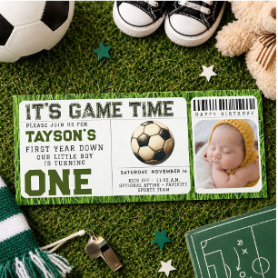 Invitación Cumpleaños número 1 de fútbol Entrada de foto de p