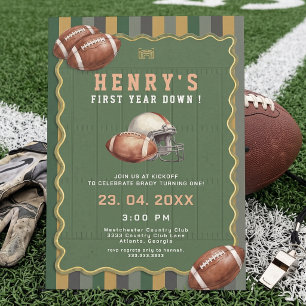 Invitación Cumpleaños número 1 de fútbol vintage primer año d