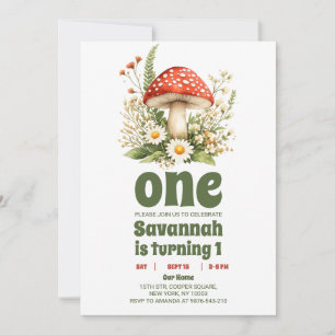 Invitación Cumpleaños número 1 de Garden Mushroom
