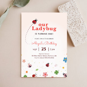 Invitación Cumpleaños número 1 de la mariquita señora insecto